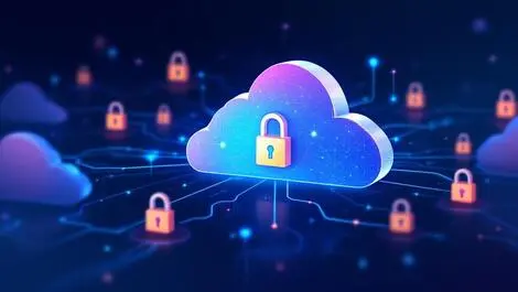 Abstract illustration cloud servers secure locks ai neural network patterns