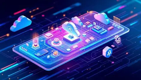 Multi layered hybrid cloud edge computing ai kubernetes tech background vivid colors