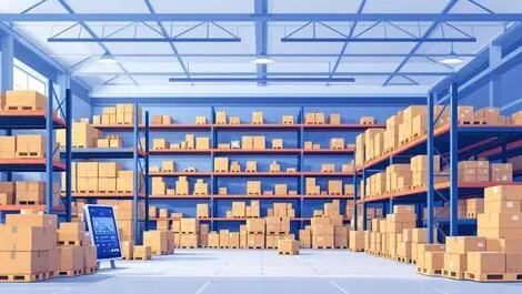 Illustration warehouse australia new zealand shelves boxes digital tablet