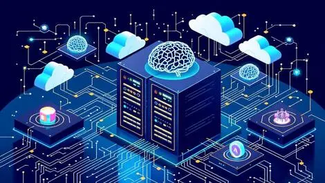 Modern data center servers cloud connections ai machine learning infrastructure