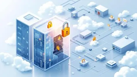 Illustration interconnected smart building infrastructure digital pathways security gaps