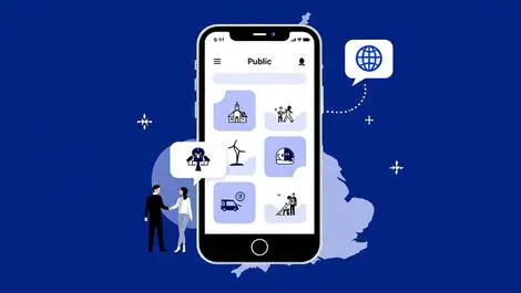 Modern smartphone public services icons childcare travel employment uk outline