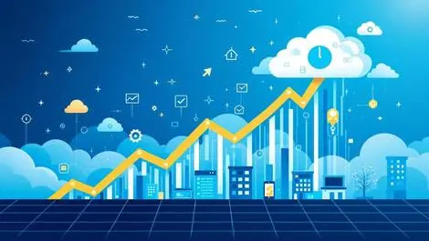 Stock market graph upward trend cloud icons digital infrastructure business growth