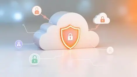 Secure cloud with shield lock network connections user icons identity access management