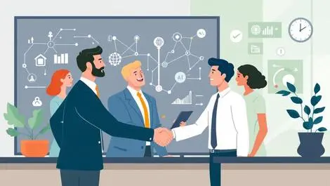 Business professionals handshake uk council office ai technology network growth