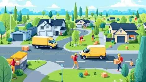 Delivery vans suburban australian neighborhood parcels doorsteps efficiency