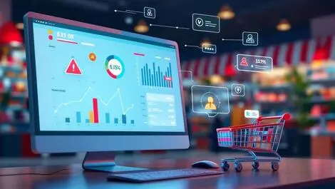 Computer dashboard graphs alerts retail store digital carts ai fraud prevention