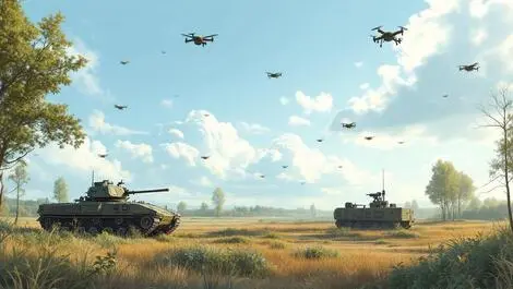 Ai powered military counter drone technology over ukrainian landscape