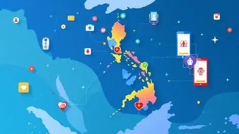 Southeast asia map philippines vietnam digital health icons medical devices