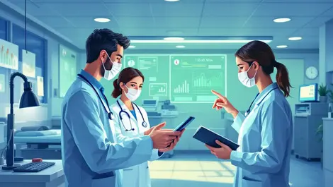 Australian healthcare professionals using digital health data devices modern clinic