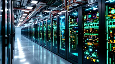 Realistic photo server racks data center liquid cooling ai chips pipes