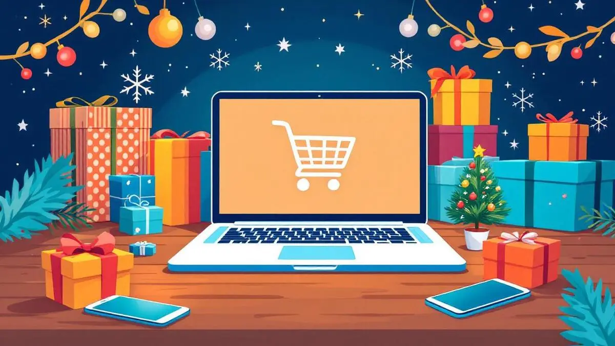 Laptop online holiday shopping us shopping cart gifts smartphones decorations