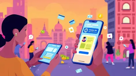 Indian people smartphones digital banking financial services modern urban