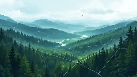 Lush canadian forest aerial view abstract ai tech network overlay nature