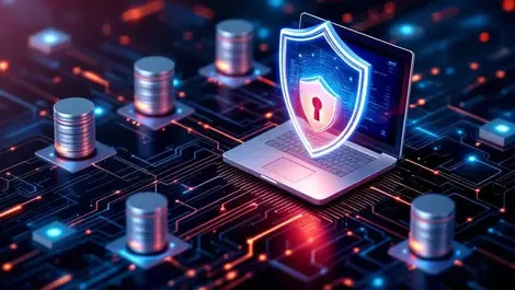 Realistic secure digital network interconnected servers shield cybersecurity domain protection