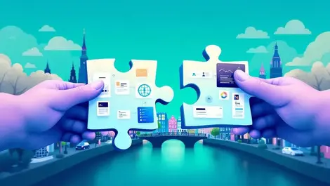 Digital software interface puzzle pieces amsterdam dutch architecture canal