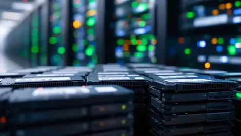 Large stack solid state drives arranged rows data center server racks