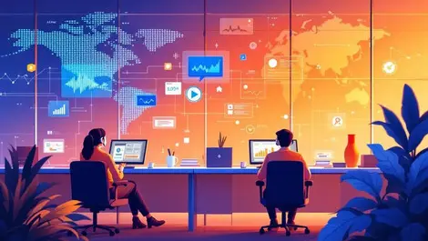 Modern call centre operators headsets ai powered automation global connections