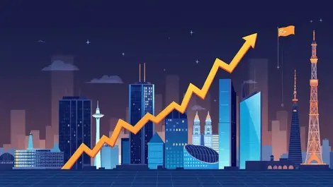 London skyline modern skyscrapers upward stock chart financial growth
