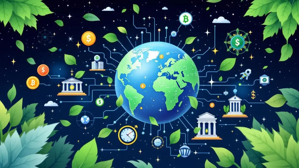 Global green finance ai technology digital data streams banks vector