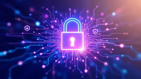 Digital lock with network lines circuits shields ai cybersecurity protection