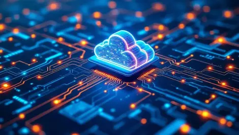 Interconnected cloud servers data streams glowing lines network nodes virtual environments