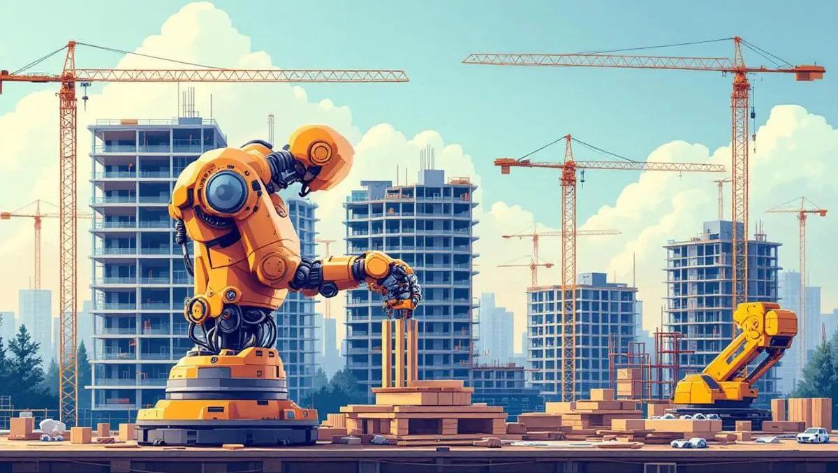 Robotic arm assembling materials modern automation us construction site