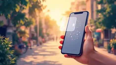 Indian city smartphone app icon dissolving privacy relief scene