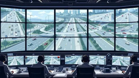 Modern us traffic control room cctv city road network monitoring