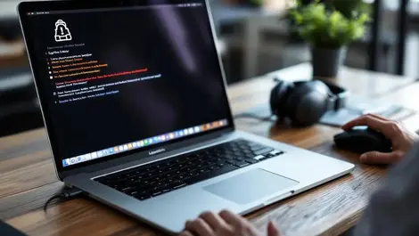 Macbook system alert with unplugged logitech mouse headset desk