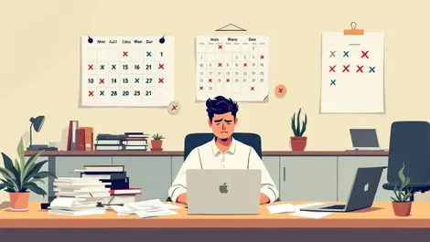 Stressed australian office worker with resumes and calendar vector