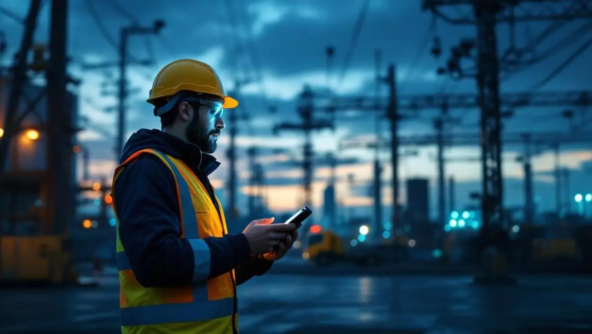 Uk utility worker safety gear monitoring security cameras dusk