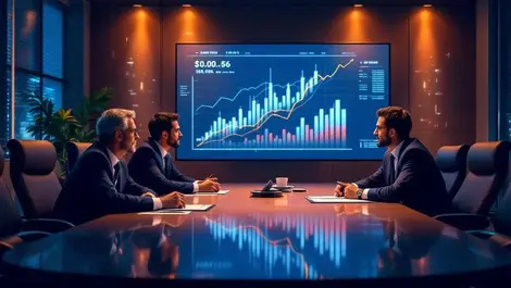 Modern us law firm partners reviewing financial charts tech focus