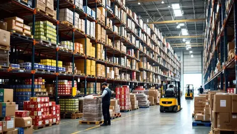 Uk warehouse manchester tea logistics forklifts workers pallets