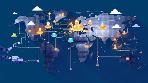 Global wealth network servers robotic data streams across continents