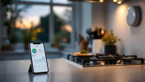 Modern uk kitchen dusk smart energy monitor electric cooking