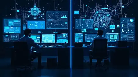 Pro vs newbie socs side by side network diagrams cinematic lighting