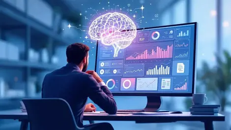 Insurance underwriter ai dashboard brain glow risk evaluation desk