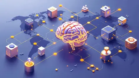 Ai crypto exchange control center brain network world map flows