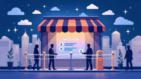 Editorial illustration online storefront verified ai access guard bots blocked fraud