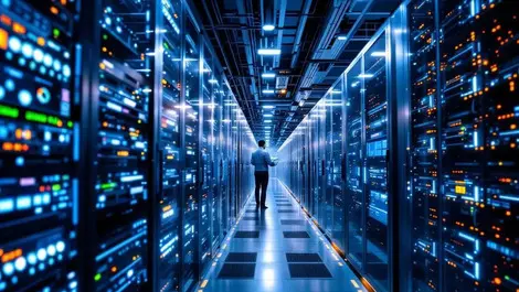 Photorealistic enterprise datacenter ai infrastructure server racks hybrid cloud ops