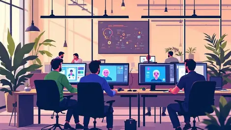 Barcelona startup office ai agent testing multi screens flat