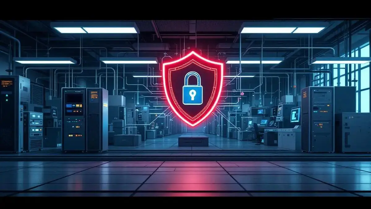 Industrial factory hospital server room cybersecurity shield