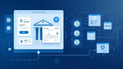 Neutral fintech payment hub digital network secure nodes blue gray illustration